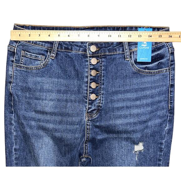 NWT Cupshe Button Fly Distressed High-Rise Skinny Jeans XL 32"x26" - Picture 2 of 8